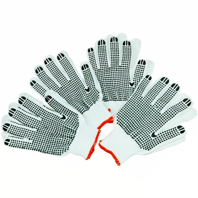 

Interesting granule gloves 4 pairs of anti-skid wear-resistant construction site handling vehicle maintenance pure white cotton work labor insurance gloves