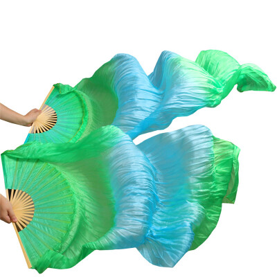 

1 Pair Dance Fans Bamboo Ribs Natural Silk Stage Performance Props Dye Fans Women Belly Dance Silk Fans GreenTurquoise Green