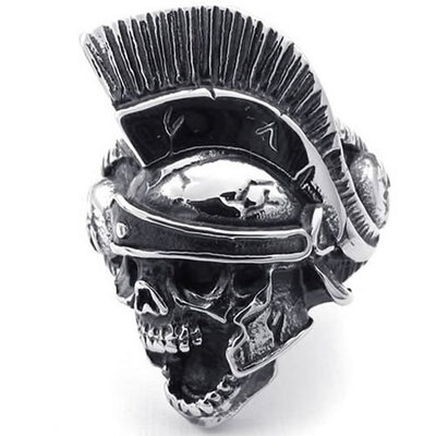 

Hpolw Mens Stainless Steel Ring Gothic Knight Helmet Skull Black Silver