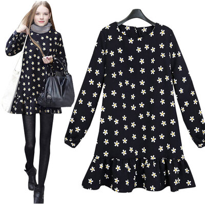 

Lovaru ™New 2015 fashion HOT SALE 2015 NEW casual o-neck long sleeve street snap style A-line print elegant brief dresses