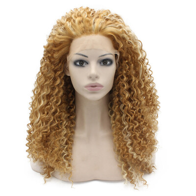 

Long Highlight Blonde Curly Swiss Lace Front Wig Heat Resistant