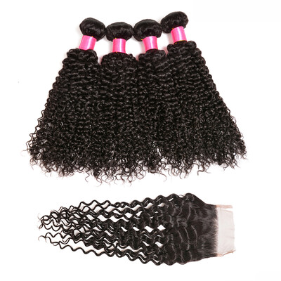 

BHF Hairmalaysian Kinky Curly Human Hair Bundles With Closure Unprocessed Human Hair Closure Silk Base
