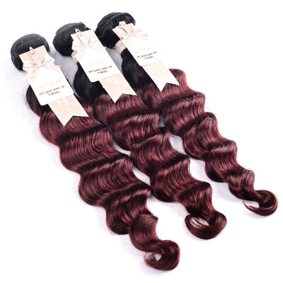 

LADYSTAR Brazilian Loose Wave Virgin Hair Weave 3 Bundles Unprocessed Human Hair Extensions Ombre Color Black/Burgundy