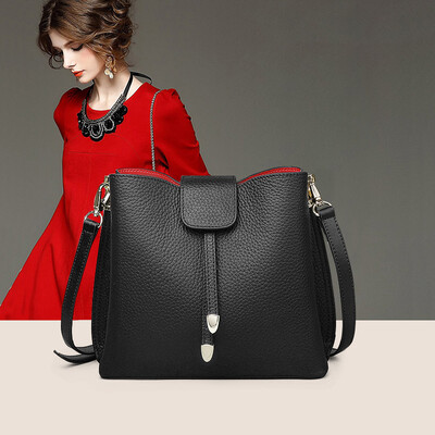 

PADIEOE shoulder bag handbags wild womens leather fashion large capacity bucket bag Messenger bag NB170988-3 red