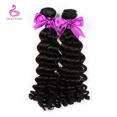 

Silkswan Hair Deep Wave Brazilian Hair Weave Bundle Remy Human Hair Weaving 12-28 Inch Machine Double Weft