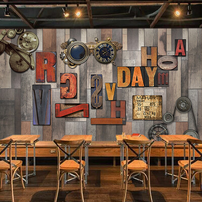 

3D Wallpaper Retro Gear Wooden Alphabet Photo Wall Murals Restaurant Cafe KTV Bar Personality Backdrop Wall Paper Decor Frescoes