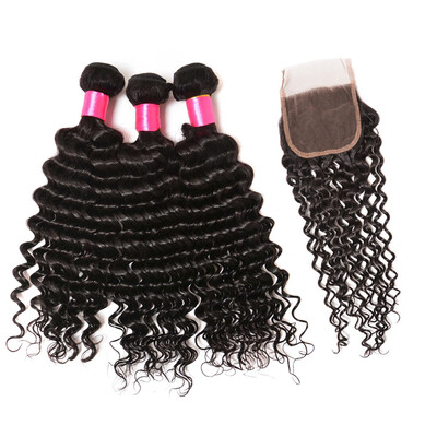 

Peruvian Deep Wave Bundles With Closure 8A Deep Wave Silk Base Closure Peruvian Silk Base Closure Body Wave Free Part