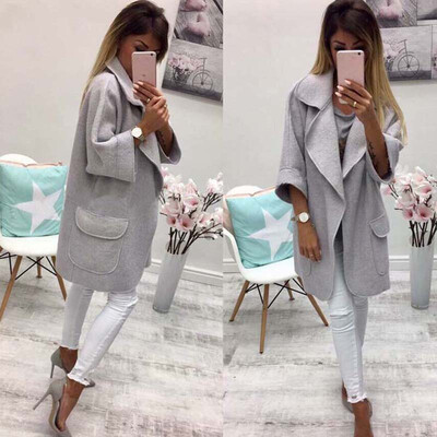 

Lovaru ™ 2017 Winter Trench Coats Women Solid Three Quarter Loose Open Stitch Office Lady Fashion Women Coat Warm Clothing