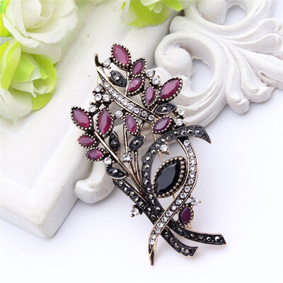 

Festival Jewelry Women Turkish Olive Branch Brooch Resin Pins Antique Gold Color Flower Brooches Broches Ladies Hijab Pin Gift