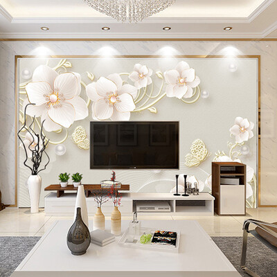

Custom Mural Wallpaper 3D Stereo Relief Jewelry Flower Modern Simple European Style Living Room TV Background Photo Wall Paper