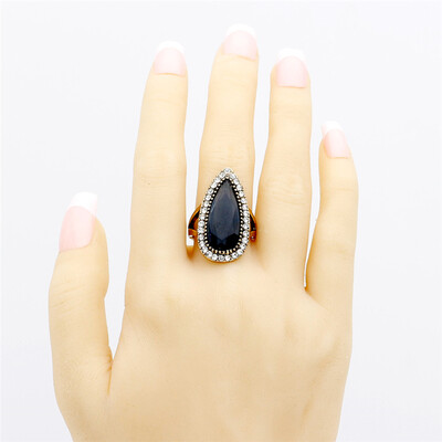 

Fashion Women Wedding Ring Ethnic Jewelry Turkish Indian Bridal Water Drop Resin Crystal Ring Antique Gold Color Vintage Bijoux