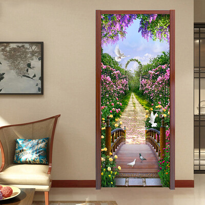

Фото обои Современные романтические пастырские 3D Mural DIY Дверь стены стикер Гостиная Спальня Домашний декор ПВХ обои 3D 77cmx200cm