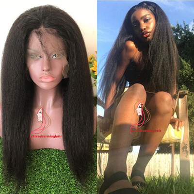 

Kinky Straight Wig Бразильские кружевные передние человеческие волосы Парики для черных женщин Итальянский Яки с детскими волосами