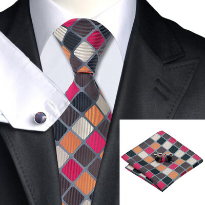 

n-1144 Vogue мужчин шелковым галстуком набор plaids & проверок галстук платок запонки набор связей для мужчин официальный свадебный бизнес оптом