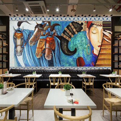 

Custom Mural Wallpaper Lute Horses Hand-painted Abstract Art Wall Painting Restaurant Cafe Living Room Hotel Fresco Wall Paper