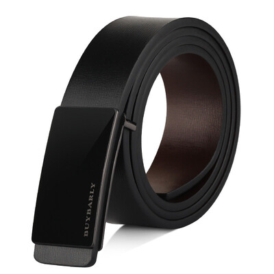 

Buybarly MenS Leather Belt Casual Double-Sided Kraft Plate Buckle Belt B-Qhph-1 Paint Black