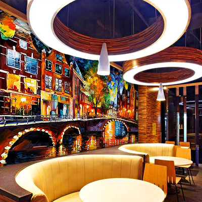 

Abstract European metropolitan town night landscape oil painting TV backdrop wall decoration wallpaper mural