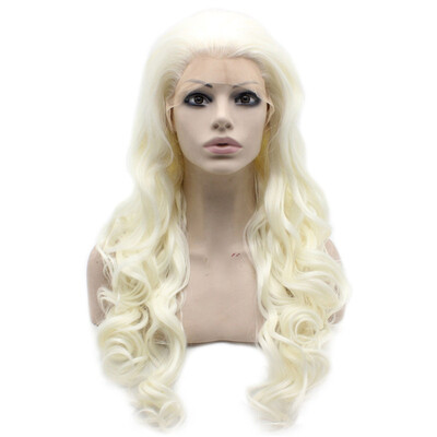 

Iwona Synthetic Hair Lace Front Long Wavy Silver White Blonde Wig