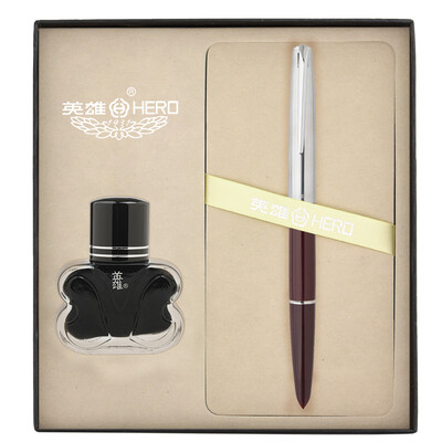 

Hero HERO 100 red semi-steel 14K gold tip pen ink gift box gold pen set