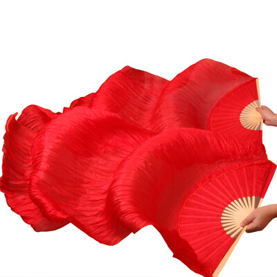 

Newest Handmade Bamboo Ribs Dance Props Silk Belly Dance Fans Natural Silk 1 Pc Left hand+1 Pc Right Hand Dancing Silk Fans Red