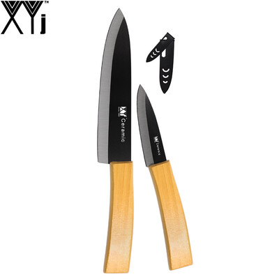 

XYj Brand Ceramic Knife Set 3" Paring 6" Chef Kitchen Tools + Two Covers Best Kitchen Knives Set With Bamboo Handle Black Blade