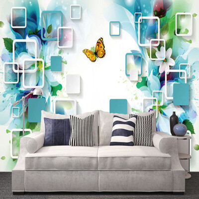 

3D Wallpaper Modern Creative Blue Flowers Butterfly Geometry Mural Living Room Backdrop Restaurant Simple Home Decor Wall Papers