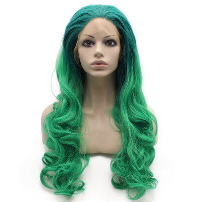 

Long Wavy HSynthetic Lace Front Ombre Two Tone Green Cosplay Party Wig