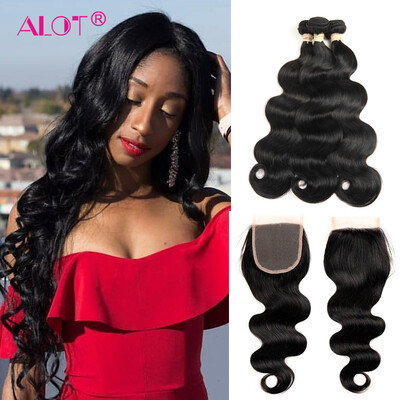 

Alot Good quality Indian Body Wave 100% Human Virgin Hair Body Wave With Clousre 3+1 Bundles With Lace Closure
