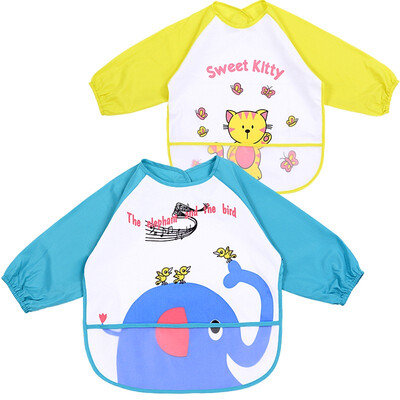 

Like baby elepbaby baby food hood baby bibs children waterproof painting anti-dress 2 pieces dark blue elephant light yellow kitten
