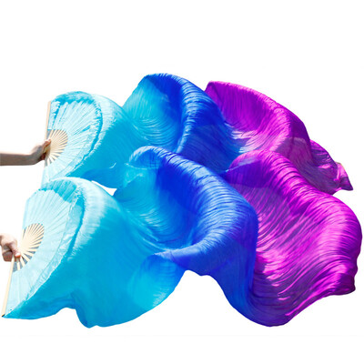 

1 Pair Dance Fans Bamboo Ribs Natural Silk Stage Performance Props Dye Fans Belly Dance Silk Fans Turquoise+Royal Blue+Purple