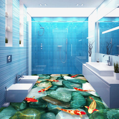 

Free Shipping Beautiful stone fish floor wallpaper shopping mall porch waterproof self-adhesive floor mural 250cmx200cm