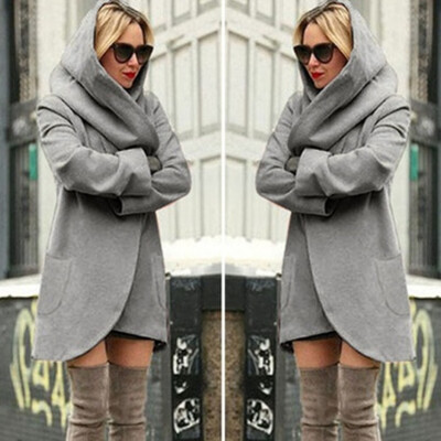 

Autumn Winter Ladies Hooded Long Jackets Woolen Warm Women Slim Pocket Coats Outwear Overcoat S-4XL