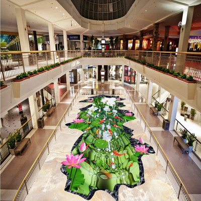 

Free Shipping Lotus pond nine fish figure lotus floor 3D outdoor painting bathroom living room flooring mural 250cmx200cm