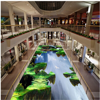 

Free shipping 3D custom cliff waterfall green plant landscape floor wallpaper non-slip waterproof flooring sticker 250cmx200cm