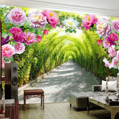 

Custom 3D Mural Wallpaper Livingroom Bedroom Sofa Background Wallpaper Garden Flowers Flower Door Gallery Extend Space Wallpaper 70cm x 200cm