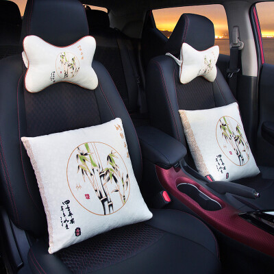 

Jun Hao car headrest pillow four sets of car pillow pillow neck pillow to install car lumbar neck pillow set bamboo newspaper safe