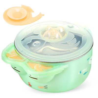 

HOY BELL childrens tableware baby stainless steel water insulation bowl newborn baby anti-fall training suction cup bowl infant food supplement bowl green