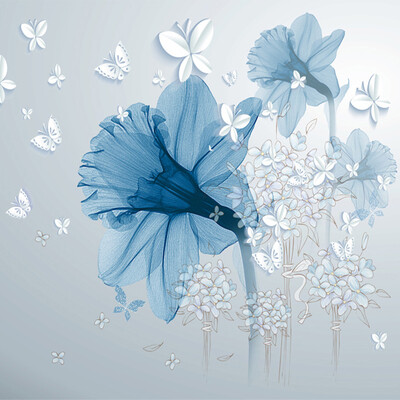 

Современная абстрактная художественная роспись стола 3D-стерео Blue Flowers Butterfly Photo Wall Painting Гостиная Creative Home Decor Fresco