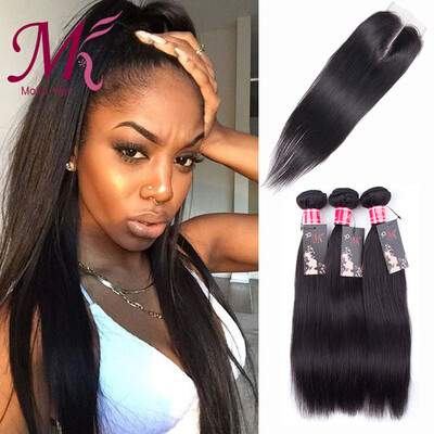 

Brazilian Virgin Hair 3 Bundle with Closure 7A Mink Brazilian Virgin Hair Straight With Closure Human Hair Weaving With Closure