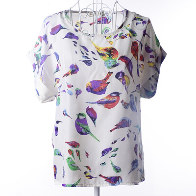

Large size women's burst models shirt printing small T-shirt aliens short-sleeved chiffon shirt bat shirt L02