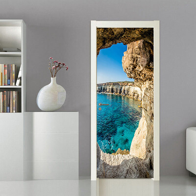 

Photo Wallpaper 3D Stereo Cave Seascape Mural Modern Creative DIY Door Wall Sticker Living Room Home Decor PVC Mural 77cmx200cm