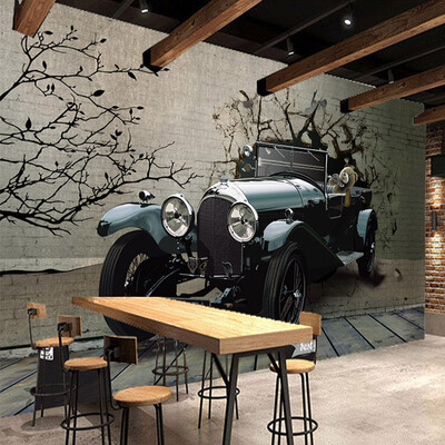 

3D обои Vintage Car Broken Wall Photo Mural Modern Retro Restaurant Cafe KTV Bar Креативный дизайн Декор Нетканые обои