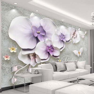 

Large Custom Mural Wallpaper For Walls 3 D Stereoscopic Relief Phalaenopsis Flower Photo Background Non-woven Papel De Parede 3D