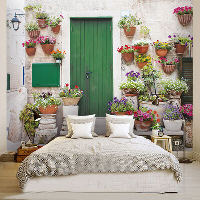 

3D Pastoral Style House Green Gate With Flower Pot Mural Wallpaper Custom Photo Wall Paper Living Room Bedroom TV Sofa Backdrop
