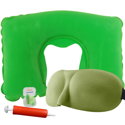 

(3D sleep goggles inflatable U-shaped neck pillow anti-noise earplugs) green fruit set to send the pump