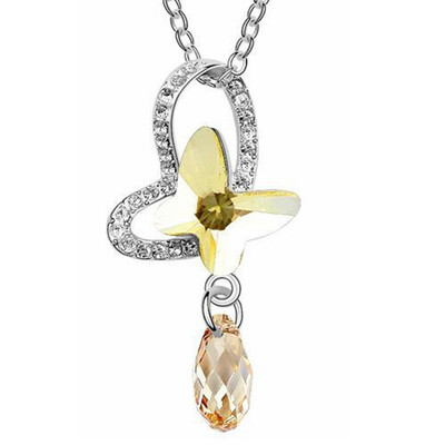 

Woman Butterfly Necklace Crystal from Austrian Fashion Jewelry Water Drop Necklaces Pendants High Quality Gift 4642