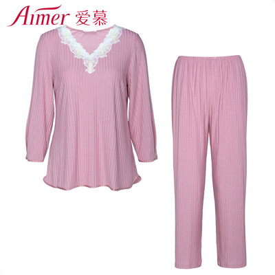 

Amour underwear Shu enjoy garden Modal V-neck long-sleeved avatar ladies pajamas home service two-piece suit thin section AM460351 pink 160M