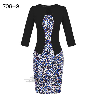 

Women Work Dress Longsleeve Spring new European station grid Pencil Skirt fake two Professional dress L13
