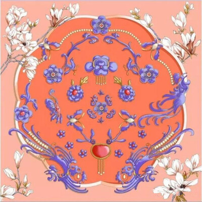 

Silk Shawl Scarf 100 authentic Brand New Gift Box Flower Print Women Auth Rare Big Square 88 88CM