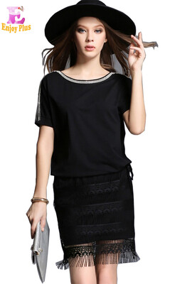 

M L XL XXL 3XL 4XL 5XL plus size cotton elegant new 2018 women summer dress black large size short sleeve lace bandage midi lady